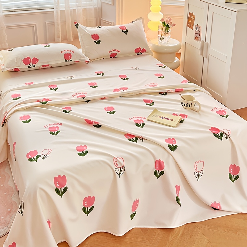 TEMU 1pc Nouveau drap de lit simple à imprimé Aloe Vera, à , plus , haut de gamme, facile d'entretien, ne pas la taie d'oreiller