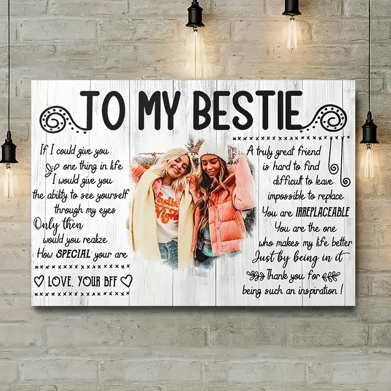 

Personalized Best Friend Canvas , Custom Bff Message, Wood Frame, Ready To Hang, Decor Gift For Bestie, 11.8x15.7 Inch, 1pc