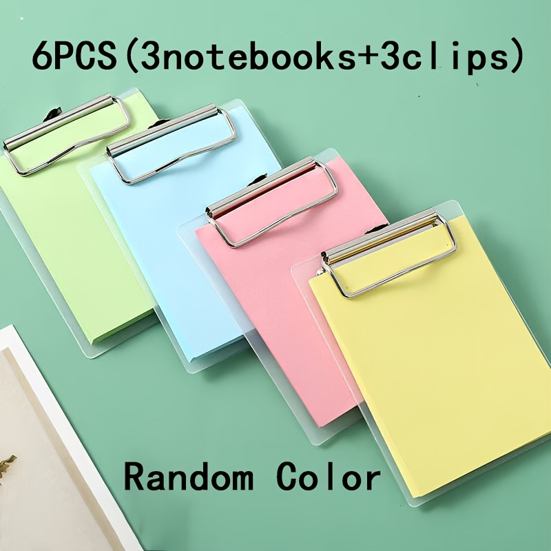 TEMU 6pcs Set [3 Clips And 3 Notebooks] Mini Transparent Binder Set In Random Colors, With Color-coded Notebooks, Portable Folder Organizer, Built-in