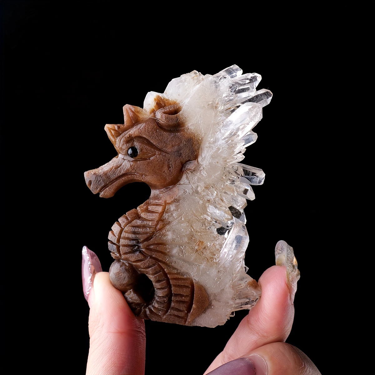 

1pc Runyangshi Hand- Figurine - Quartz Crystal With Brown , Decor Ornament, Perfect Gift, Horse Decor