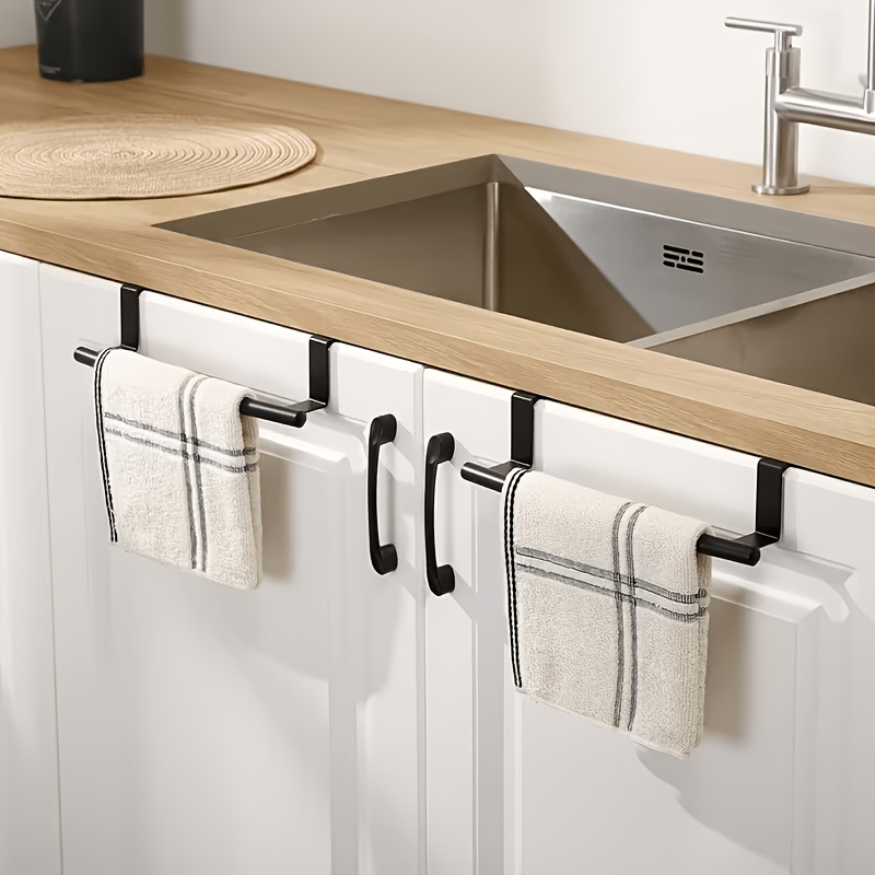 TEMU 2pcs Stainless Steel Cabinet Door Towel Rack, Non-drilling Hanging Metal Towel Rack, Rust-resistant And Durable Towel Rack Storage Container,