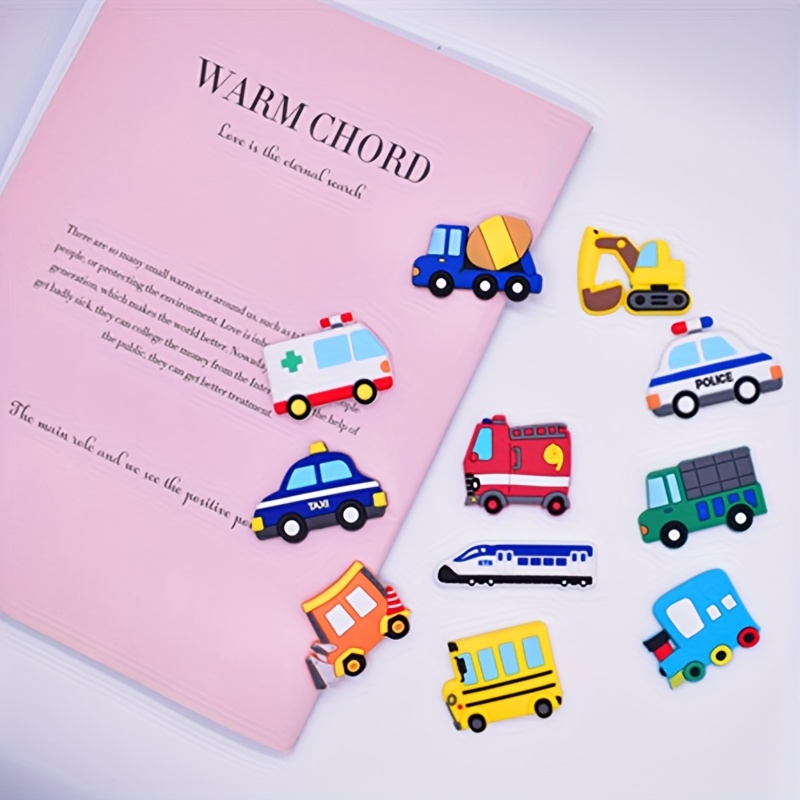 Image of 11pcs Of Refrigerator Magnets Cartoon Land Transportation Refrigerator Magnets Creative Refrigerator Magnets Badge Soft Glue Magnetic Stickers Cartoon Cute Set Of Small Car Refrigerator Anti-collision