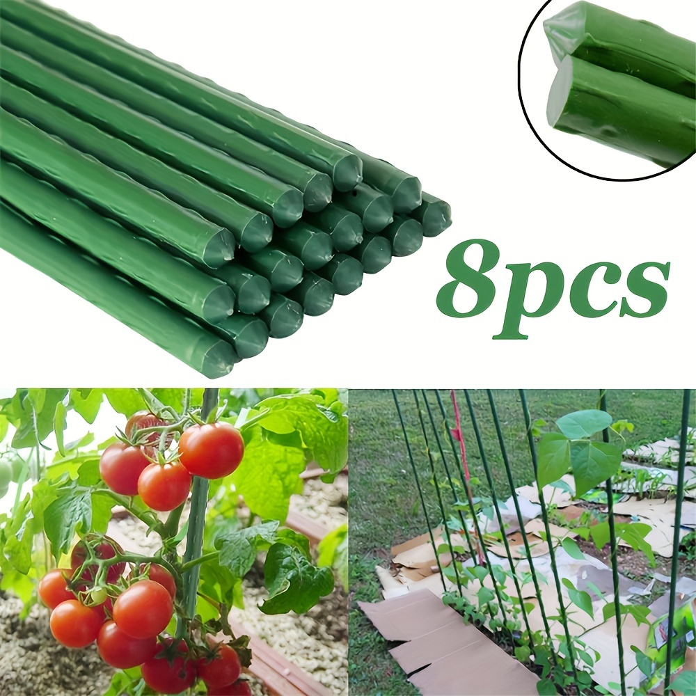 

8 Pack Garden Plant Support Stakes - Plastic Coated Steel Poles For Tomato, Cucumber, Strawberry, Bean - Sturdy Plant Support Structures For Potted & Yard Plants - 60cm/23.6in Durable Plant Sticks