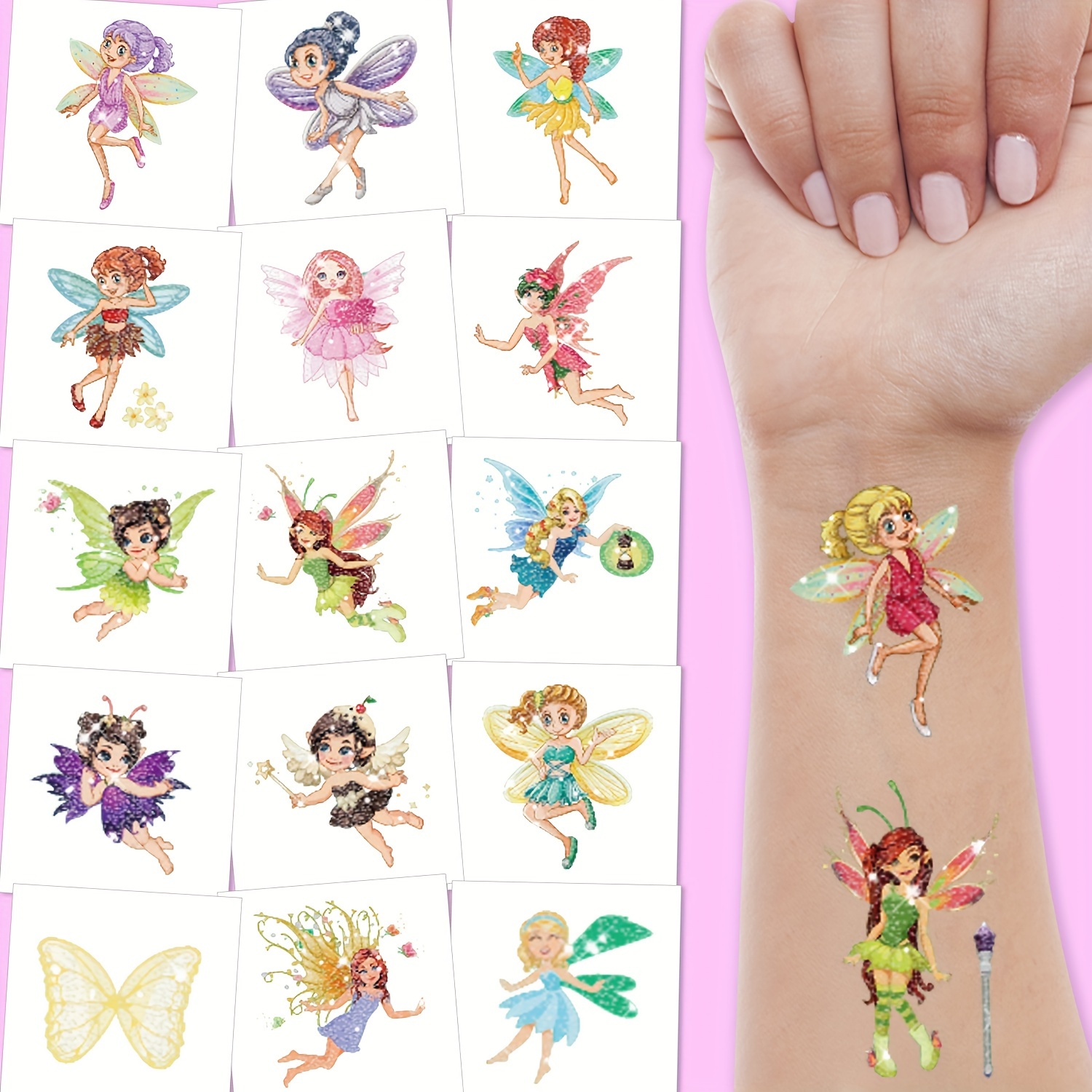 

10 Sheets Sparkling Fairy Temporary Tattoos With Glitter, Butterfly & Floral Designs, Perfect For Girls Birthday Gifts And Party Favors For Music Festival