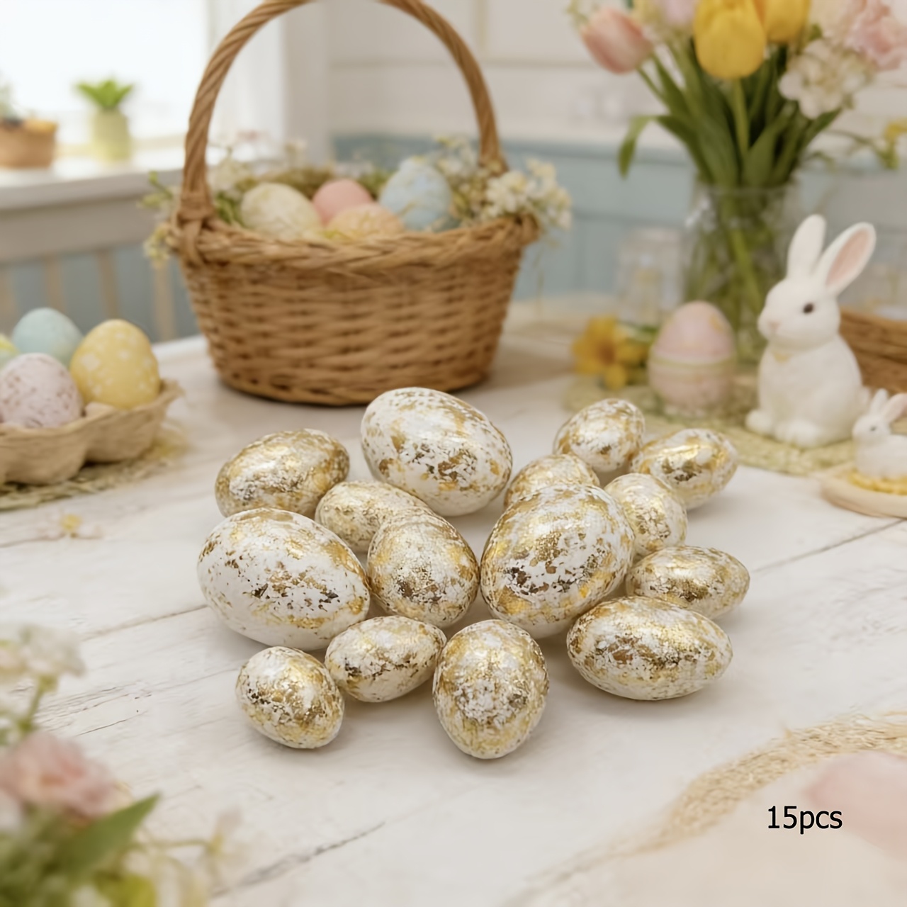 15pcs Creative Easter Eggs | Plastic Decorative Eggs For Party Centerpiece, Ideal For Easter Scene Decoration