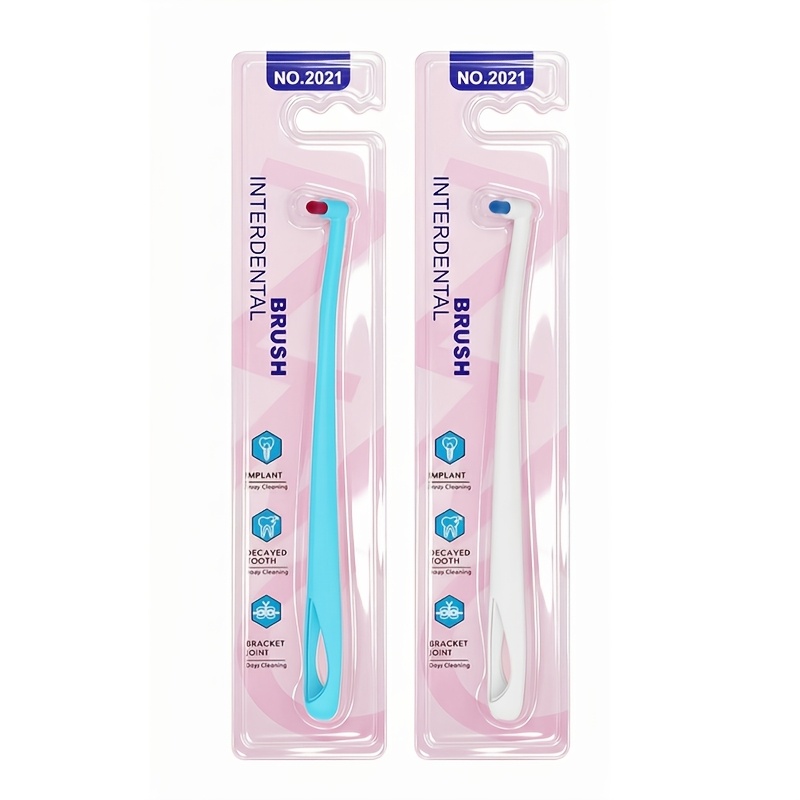 Image of 1pc/2pcs Orthodontic Single- Toothbrush, L-shaped Angled Interdental Brush With Soft Nylon End For Braces, Gumline And Hard-to-reach Cleaning, Individual Blister Card Pack
