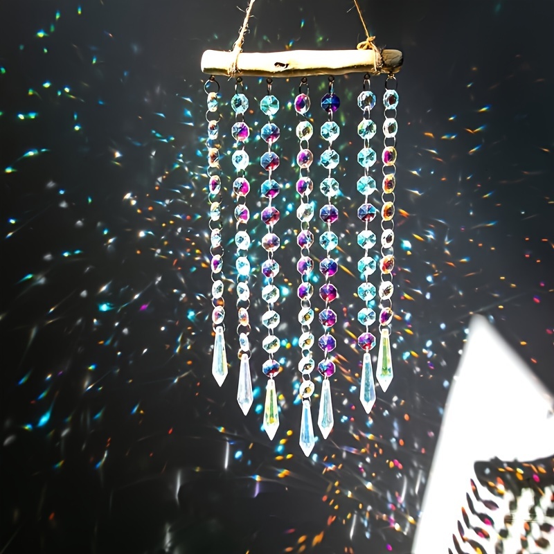 

Handmade Wooden Stick Hanging Decoration With Glass Bead Wind Chimes And Crystal Decorations