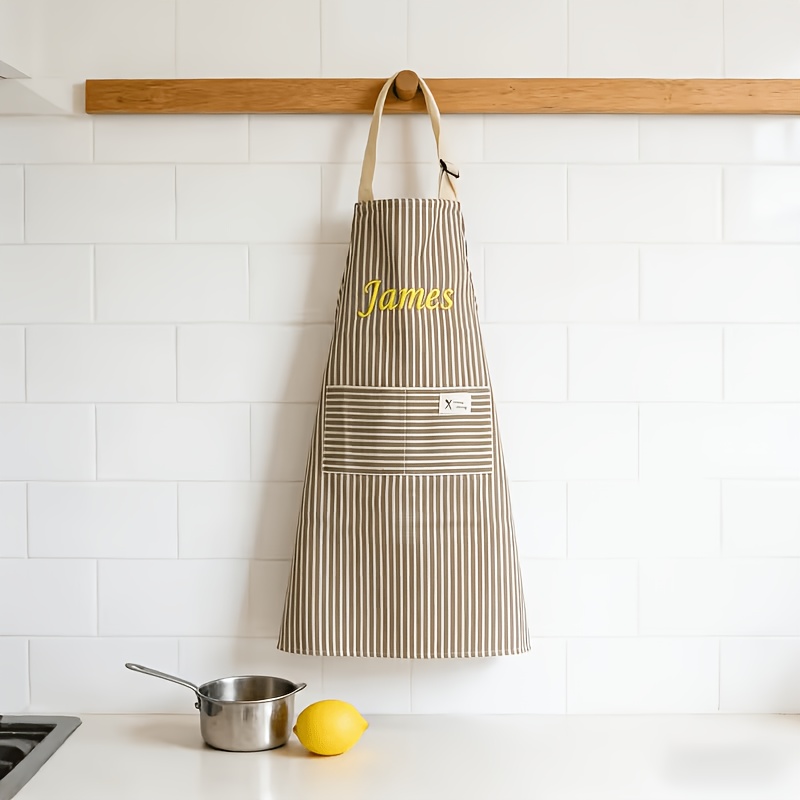 TEMU Personalized Custom Apron With Embroidered Name, Fresh Striped Apron, Large Capacity , Kitchen Baking Stain And Work Apron, Multiple Colors ,