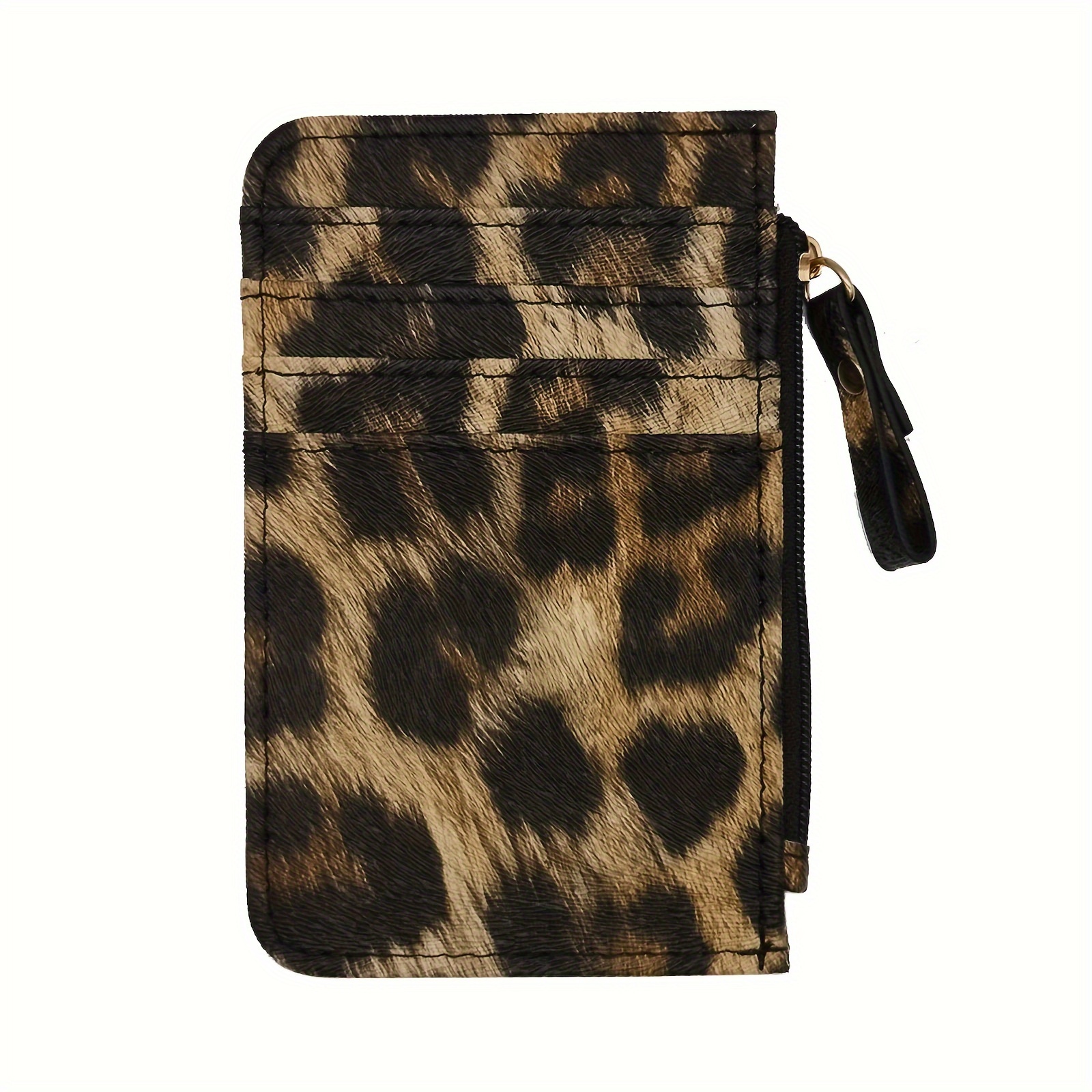 

Modern Leather Continental Wallet For Women, Slim Minimalist Credit Card Holder With Zipper Closure, Coffee-colored With Leopard Print, Polyester , , Paint , Elegant Accessory For Stylish Organization