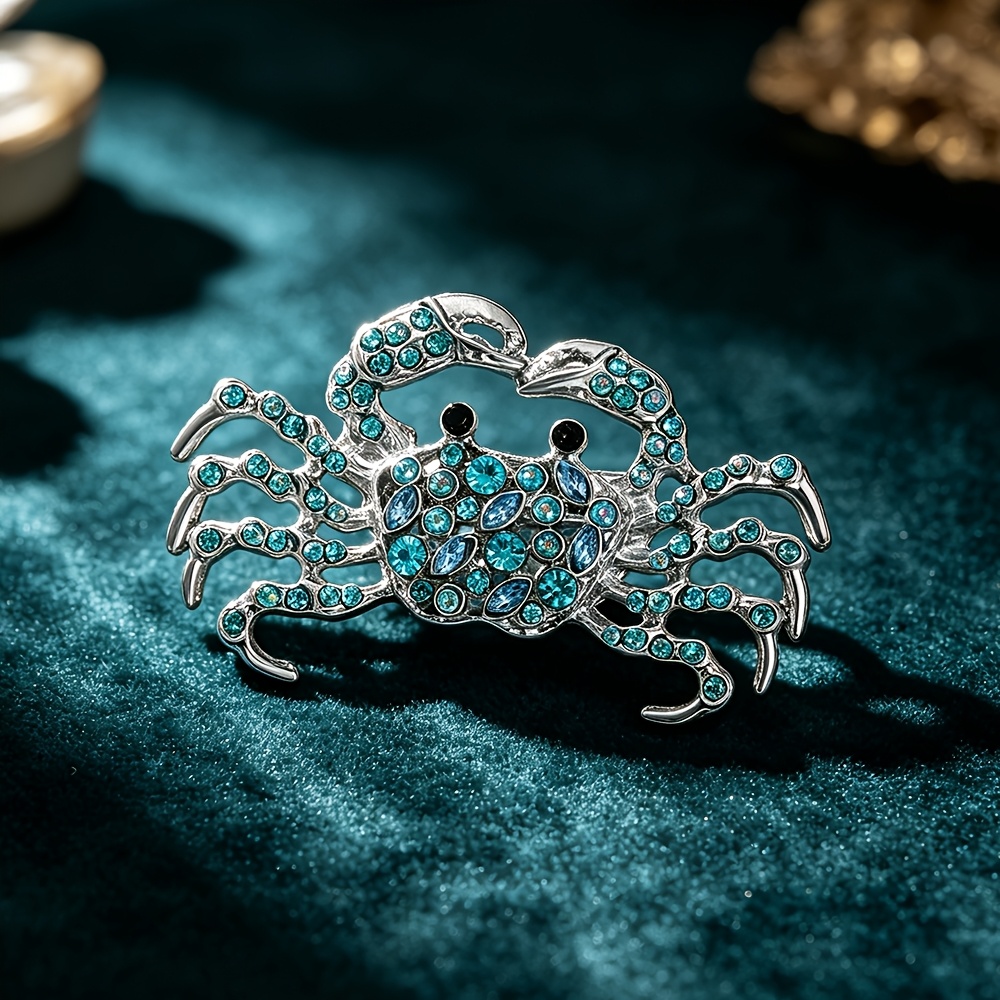 TEMU 1pc Bright Silvery Hollow Rhinestone Crab Brooch For Men And Women, Fresh , Coat And Suit Pin, Zodiac Birthday Gift, Beach Wear Accessory,