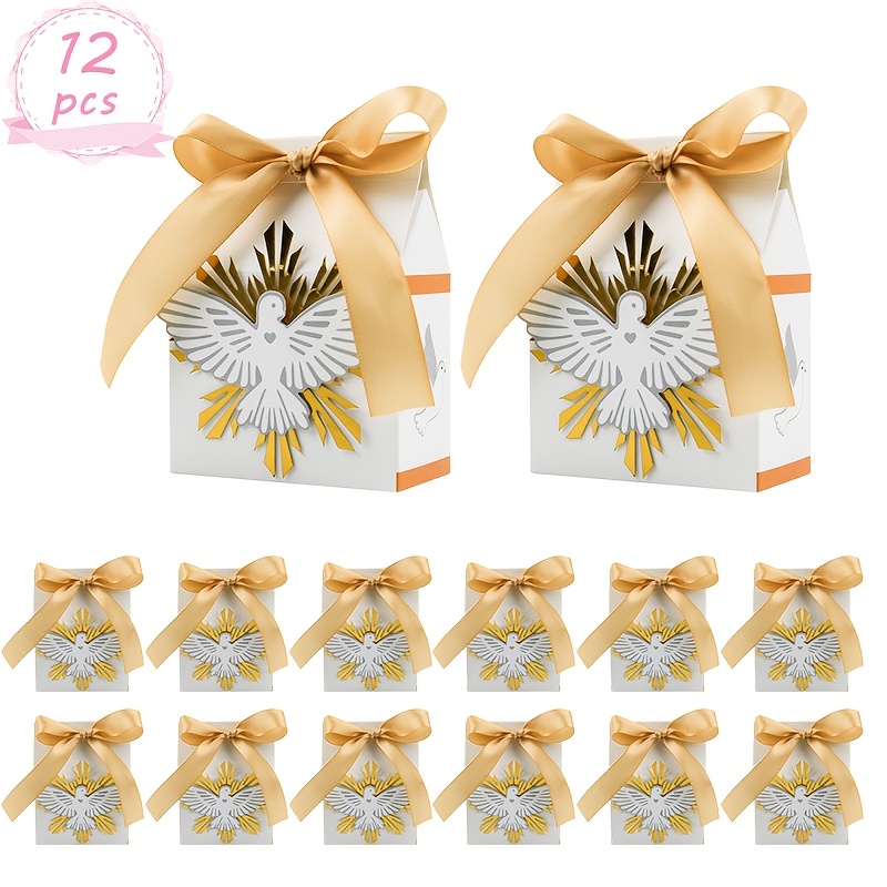 TEMU Gift For Her/him 12pcs Baptism Favor Boxes With Ribbon, Great For Christian, Baby Shower, Wedding Small Gift Bags Decorations, Christmas,