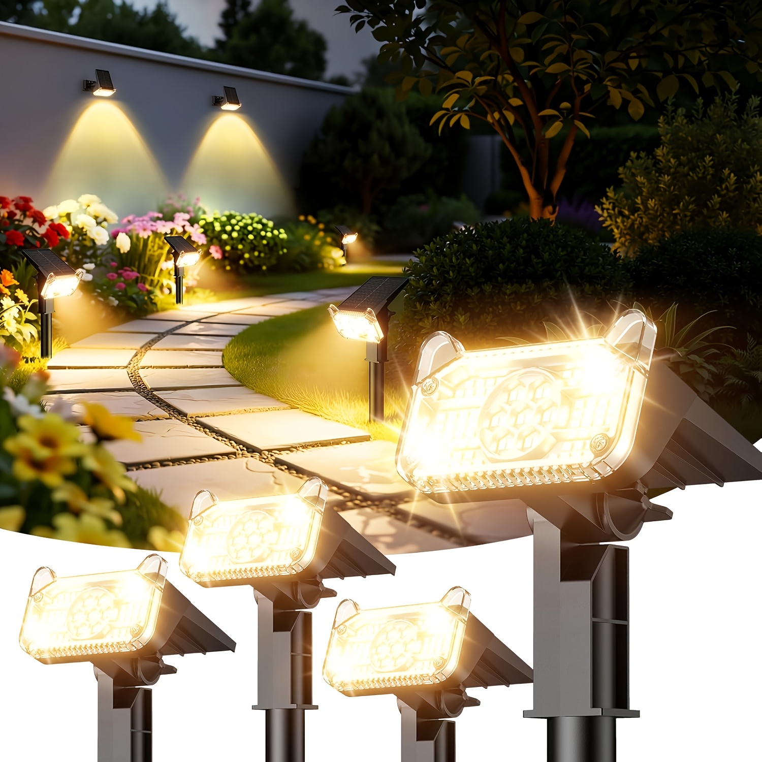Image of 6/4/2 Pack Led Solar Lights Outdoor, 68 Led Garden Solar Spotlights Ipx6, 2 Brightness , Auto Landscape Lighting, Garden Decorations Outside For Yard Wall Garden Pathway