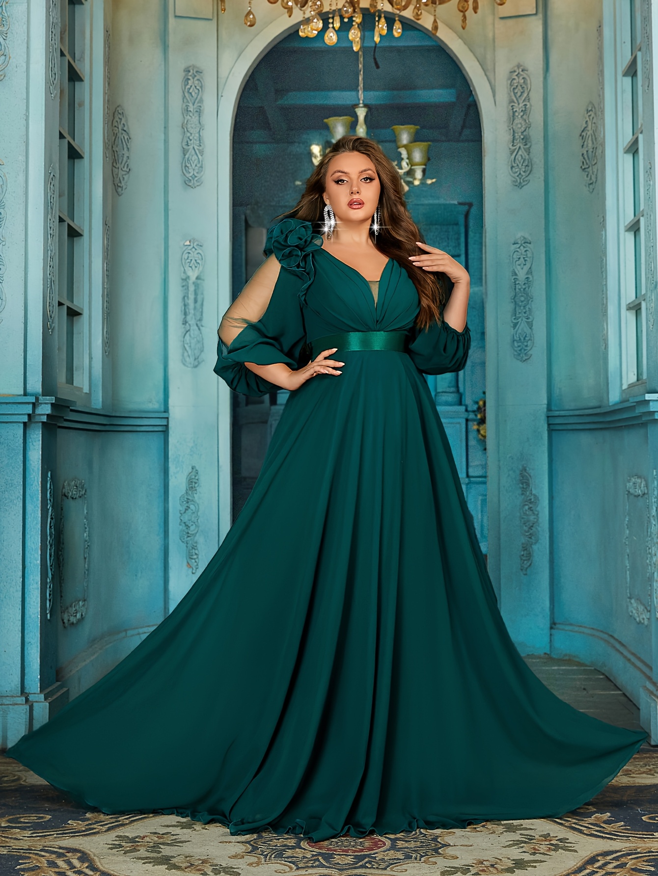 Plus Size Women'S V Neck Solid Color Minimalist Everyday Chiffon Formal  Dress Elegant Evening Prom Wedding Guest Gown plus size womens v neck solid color minimalist everyday - Temu United Arab  Emirates