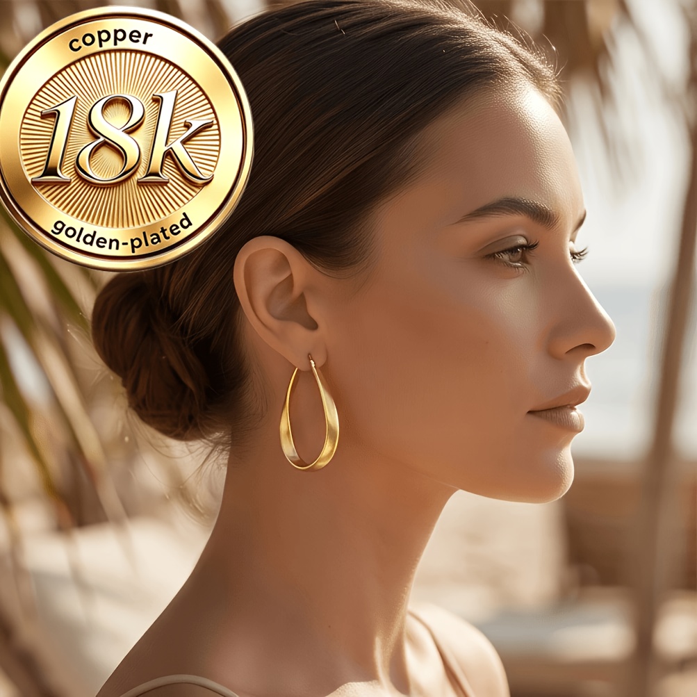 TEMU [1 Pair - 18k Golden Plated Elegant Exquisite Earrings] Versatile Jewelry, Versatile Premium Jewelry, Suitable For Daily Parties, , Banquets,