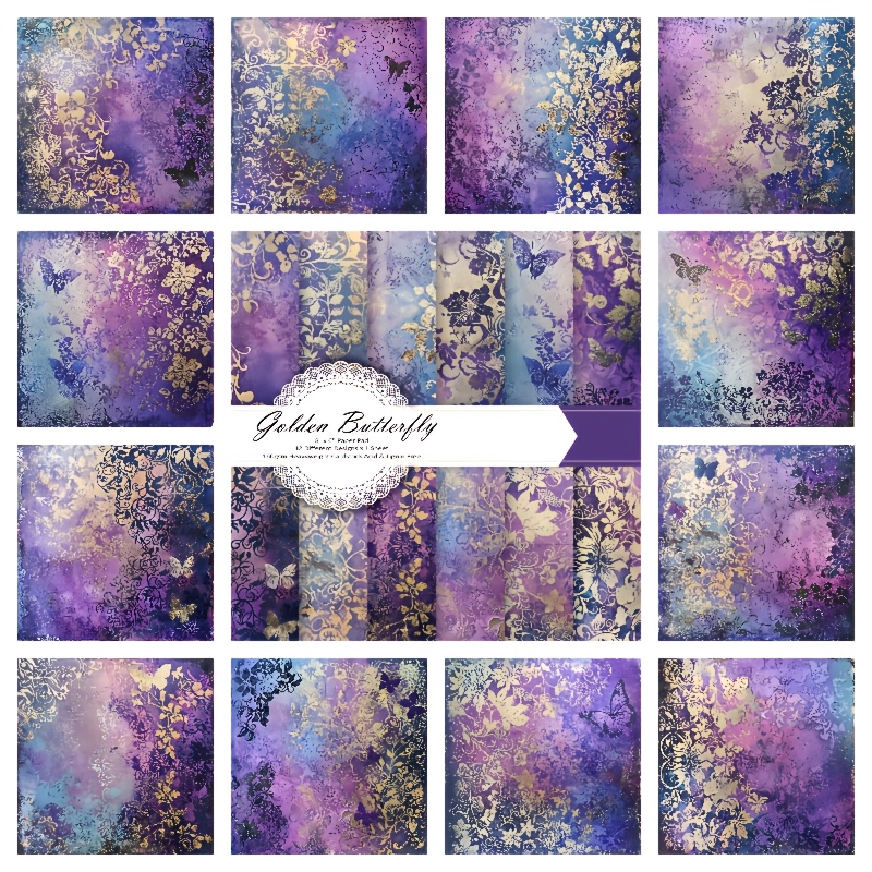 Purple Flower And Paper Set, 12 Sheets - 6"x6" Craft Pack For Decorating Albums And Gift Wrapping