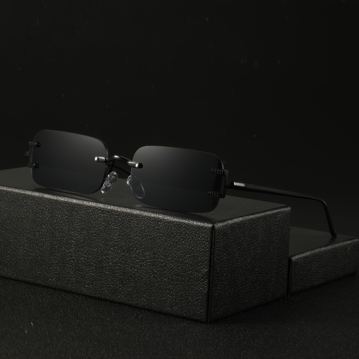1 pair of mens metal rimless rectangular high quality decorative glasses featuring durable pc lenses   casual wear as a fashionable eyewear