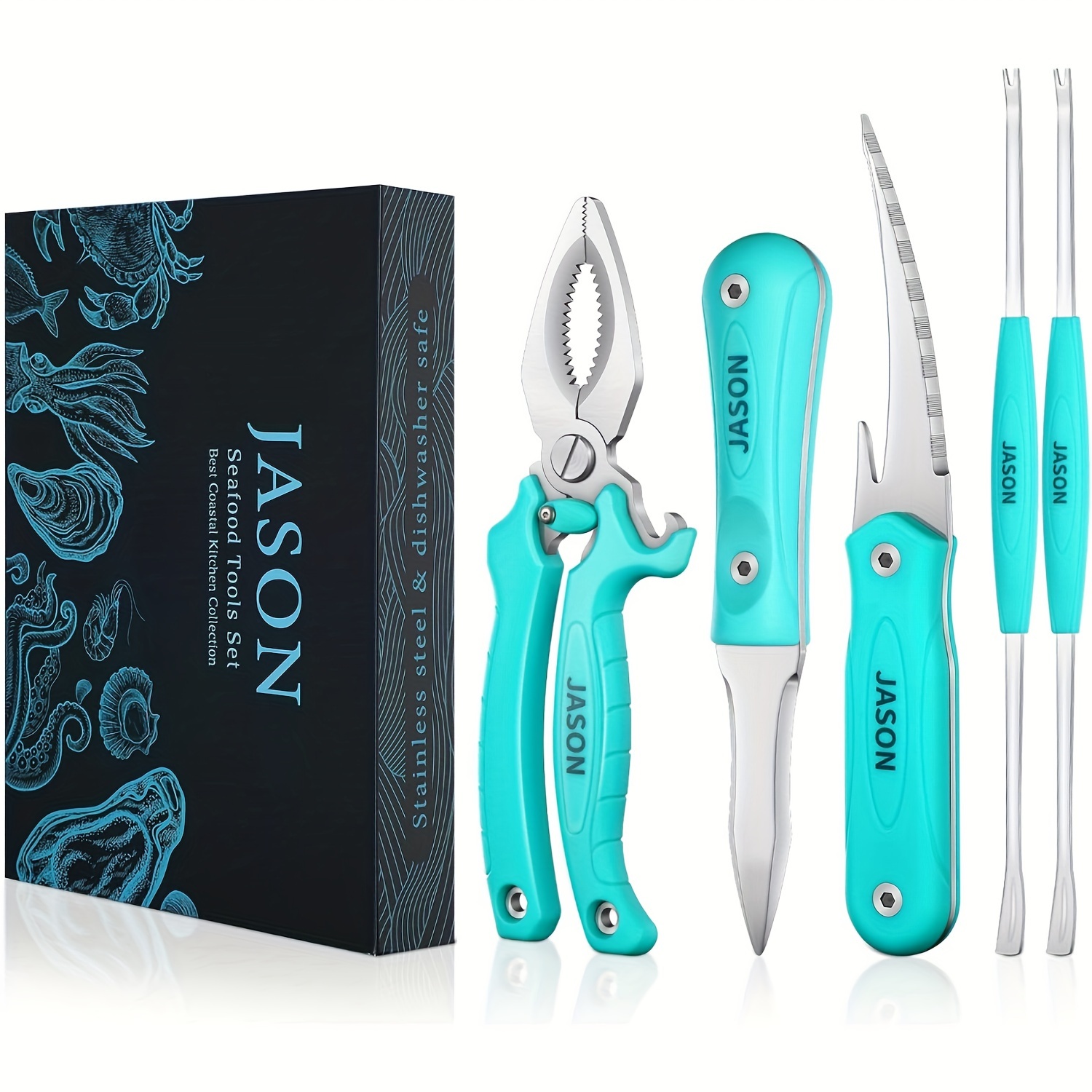 

Seafood Tools Set, 1 Crab Cracker, 1 Shrimp Peeler, 1 Oyster Shucking Knife And 2 Crab Forks With Gift Box, Stainless Steel Seafood Opener Kit For Christmas/birthday