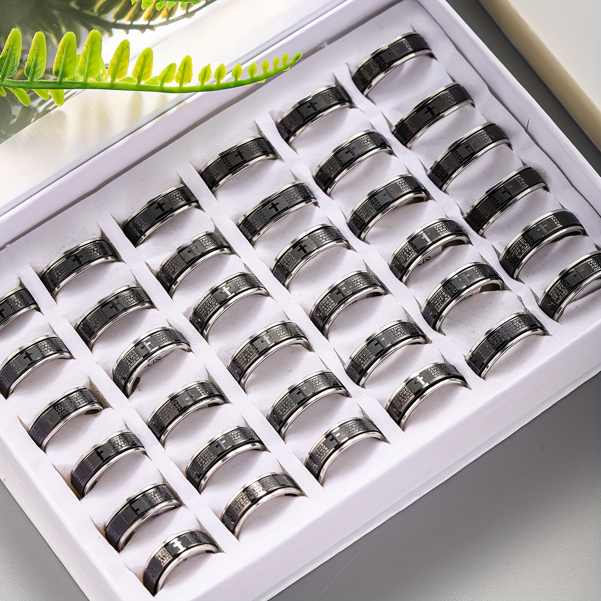 wholesale lots 30pcs stainless steel relieving anxiety spinner ring for men and women 8mm spanish   verse christian   cross ring cross ring letter cross ring religious jewelry gift Product details 2