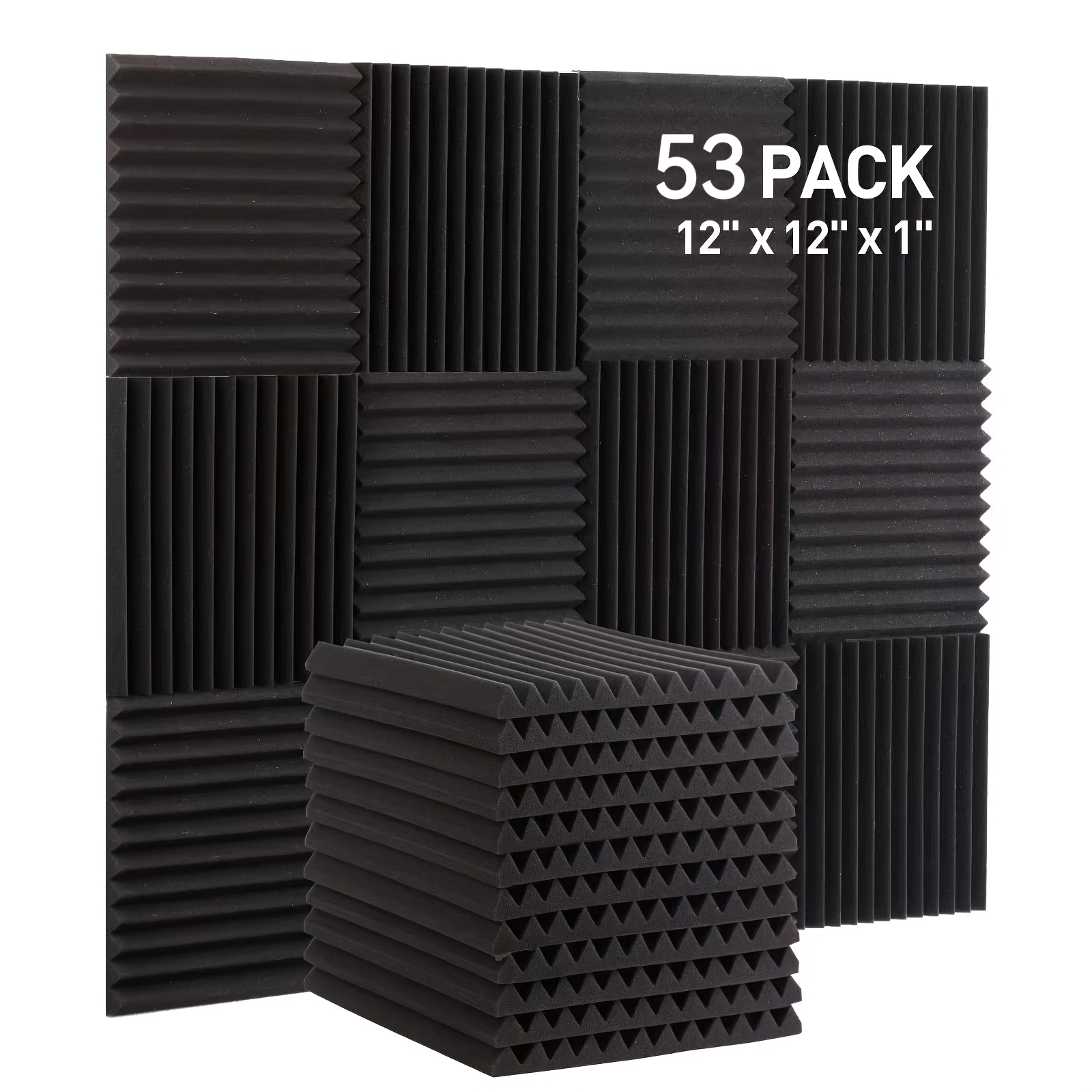 

Auslet 53-pack Black Acoustic Foam Panels, 1-inch High-density Fire-retardant Soundproofing Foam For Recording , Rooms, Game Rooms, Theaters, Podcast - Wall And Ceiling Sound Dampening Material