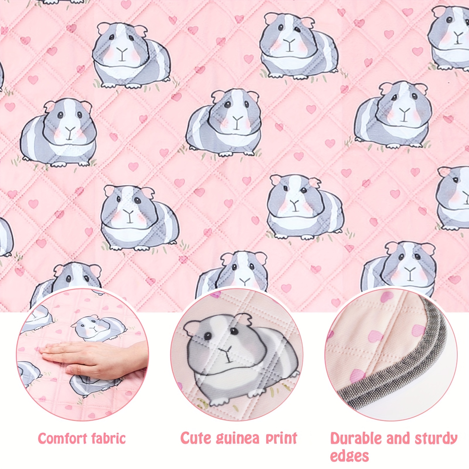 Pink Printed Guinea Pig Cage Mat, Washable Bedding for Guinea Pigs, Reusable And Super Absorbent Guinea Pig Pee Pads, Non-Slip Mats for Small Animals, Suitable for Rabbits, Hamsters, And Rats - 60.96cm X 119.38cm