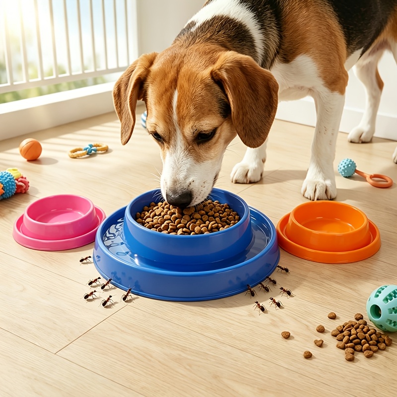 Anti-Ant Pet Bowl, Universal Plastic Food Dish for Cats And Dogs, with Anti-Splash And Ant-Proof Water Trough, Easy-Clean Non-Slip Feeding Bowl