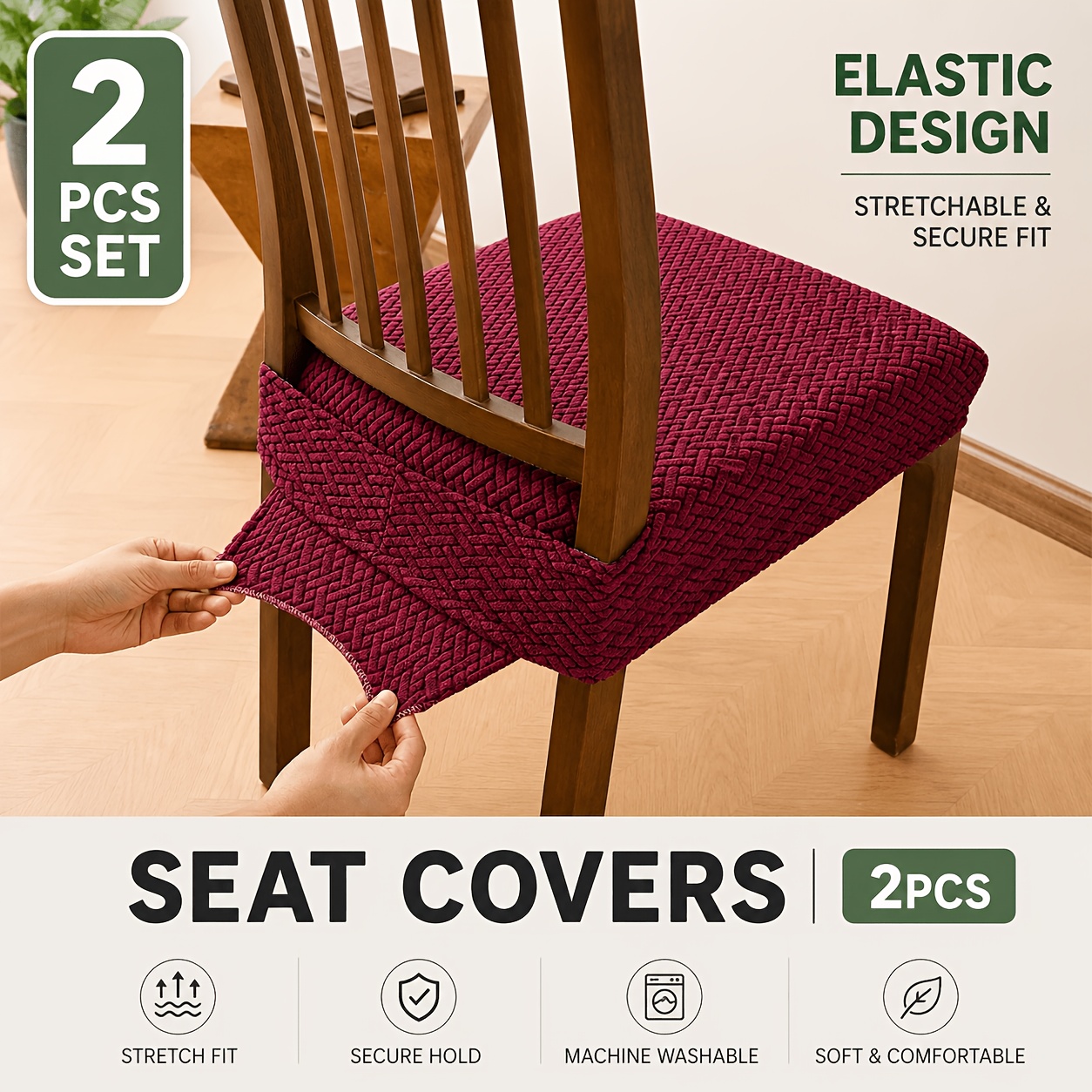 TEMU 2pcs Housse de Siège Antidérapante avec Languette et Boucle, Carreaux Rayés, Housse de Siège Double Élastique, Ensemble de Coussins Jacquard