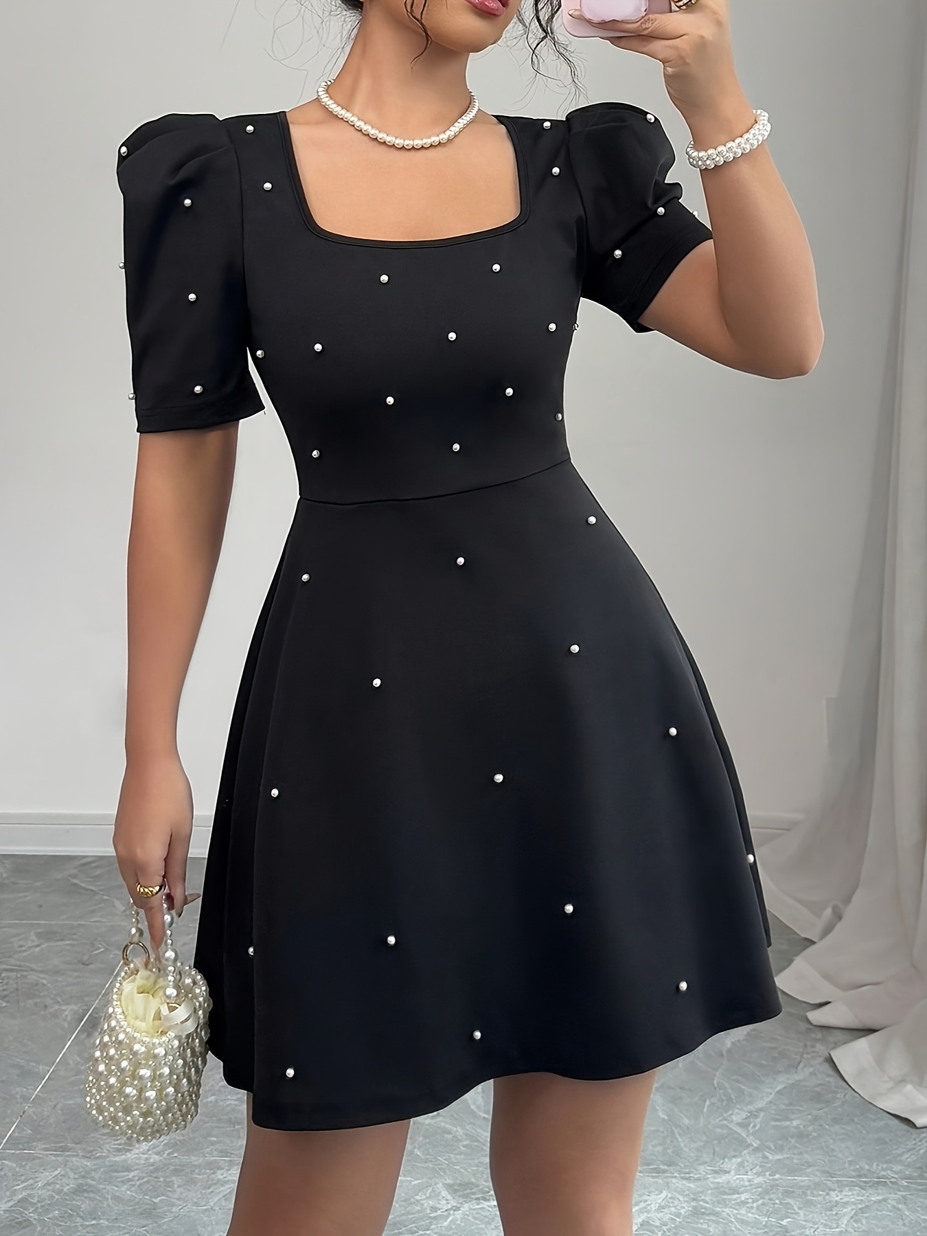 elegant halter neck pearl embellished white dress - sleeveless a-line mini  dress for women, summer beach & casual , beach dresses, pearl embellished  design, halter neckline | Great Deals | Temu Germany
