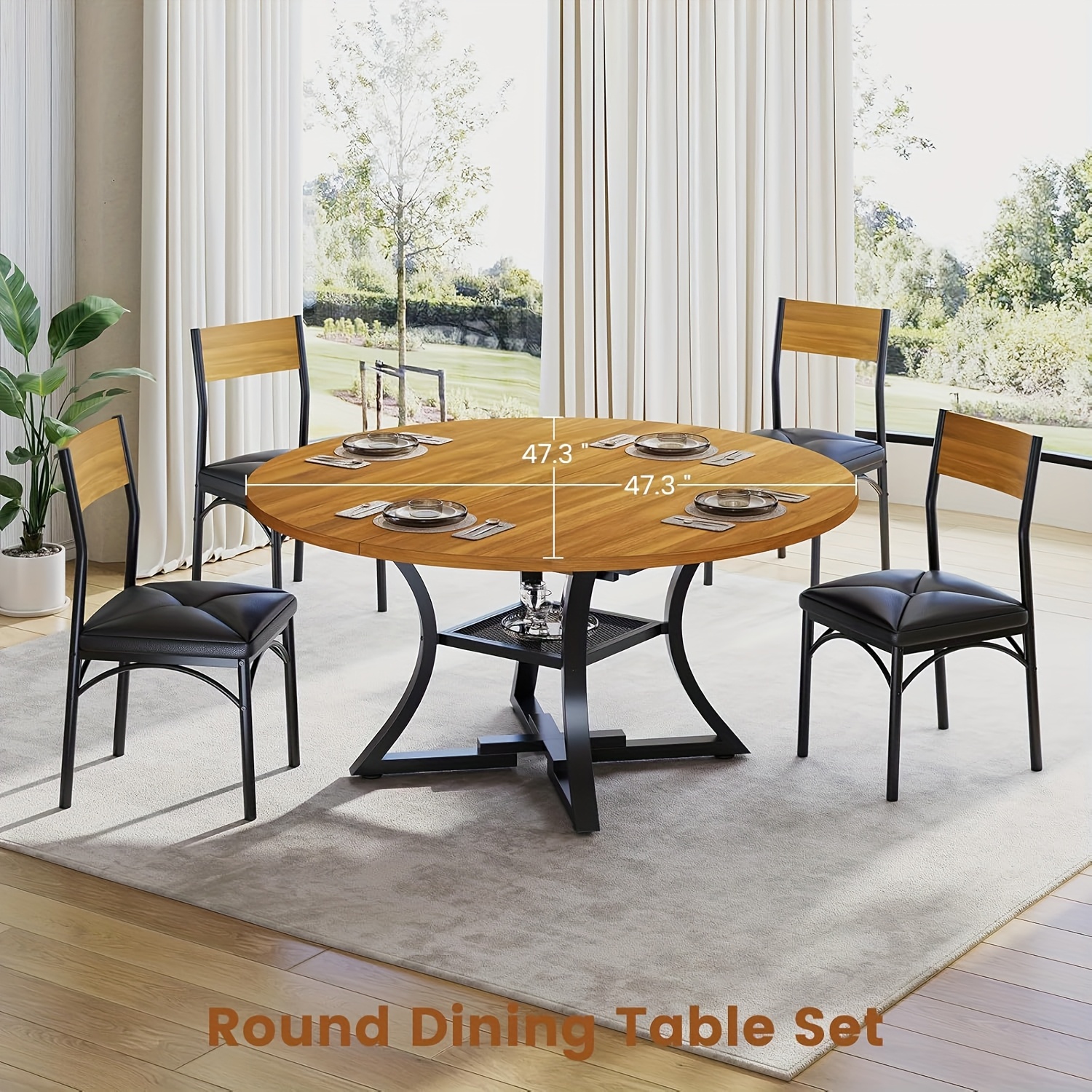 5pcs Kitchen Table Set with Round Extendable Dining Table for 4-6 Individuals, Ideal for Compact Dining Areas