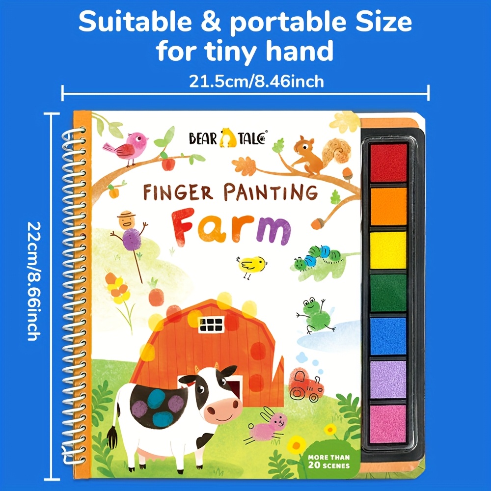 MAGIC FARM, 30+ Farm animals scenes, DIY Coloring Book for Finger Painting, toys, Crayola Color Wonder Mess Free Fingerprint Ink Painting Activity Set, Finger Painting Alternative, Toddler Coloring, Travel Activity, Gift for Toddlers, classroom resources primary, colouring books, Bear Tale?