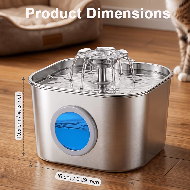 2 2l durable stainless steel cat water dispenser with water level window usb plug in pet fountain for machine 3 filters machine 7 filters Product details 6