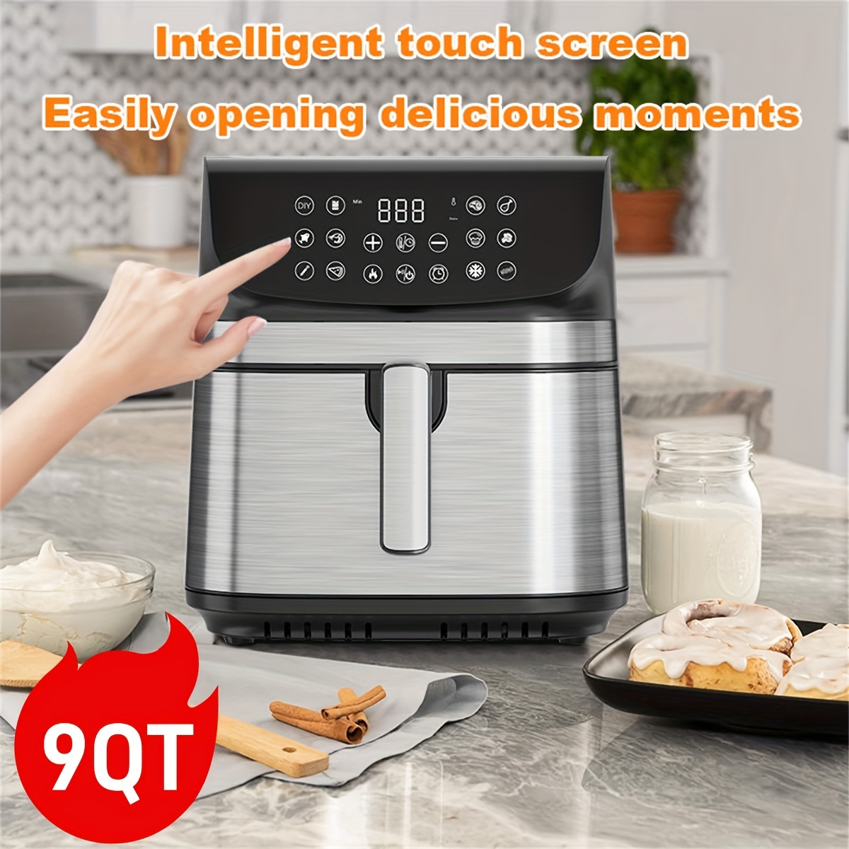 

The Air Fryer Has A Large Capacity Of 9qt Stainless Screen With For , Which Can 3-4 People For Dining And Can A Whole Chicken