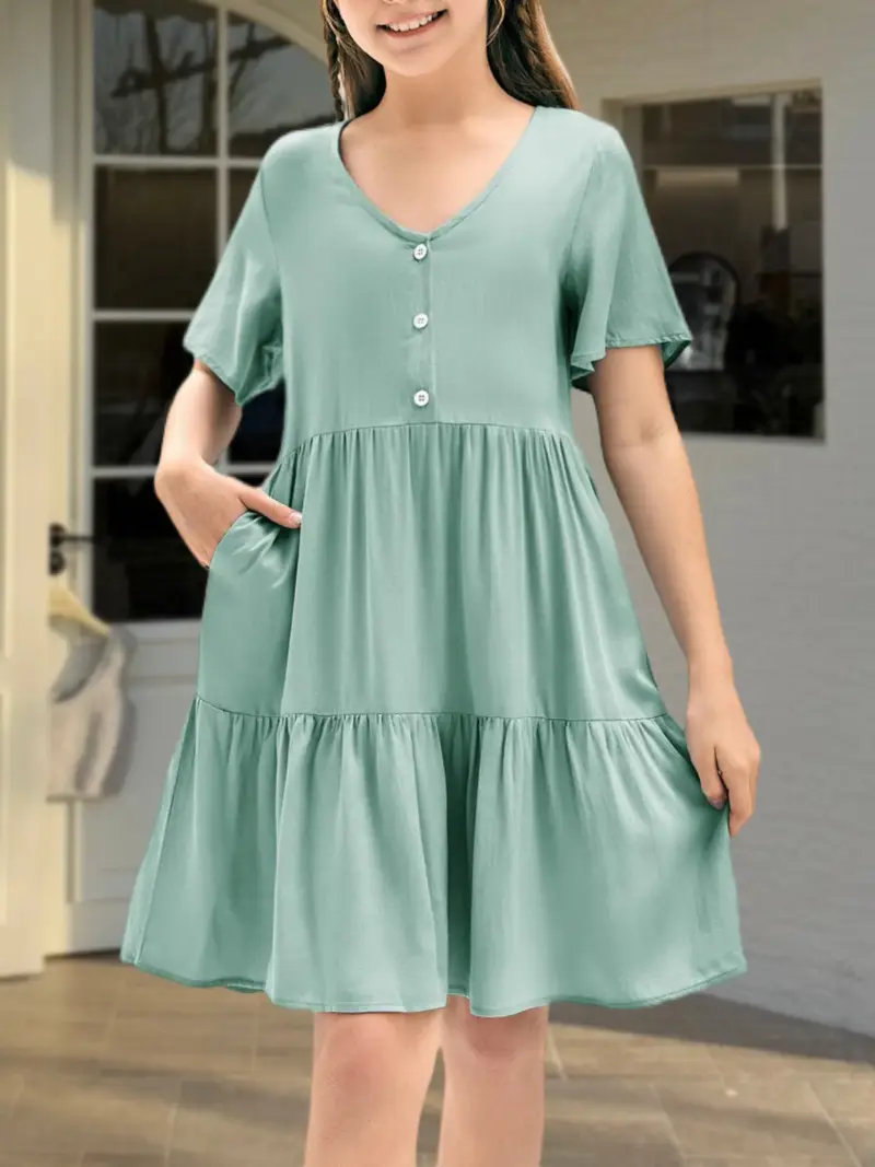 girls ruffle hem mini dress casual summer v neck button - Temu girls ruffle hem mini dress casual summer v neck button - Temu