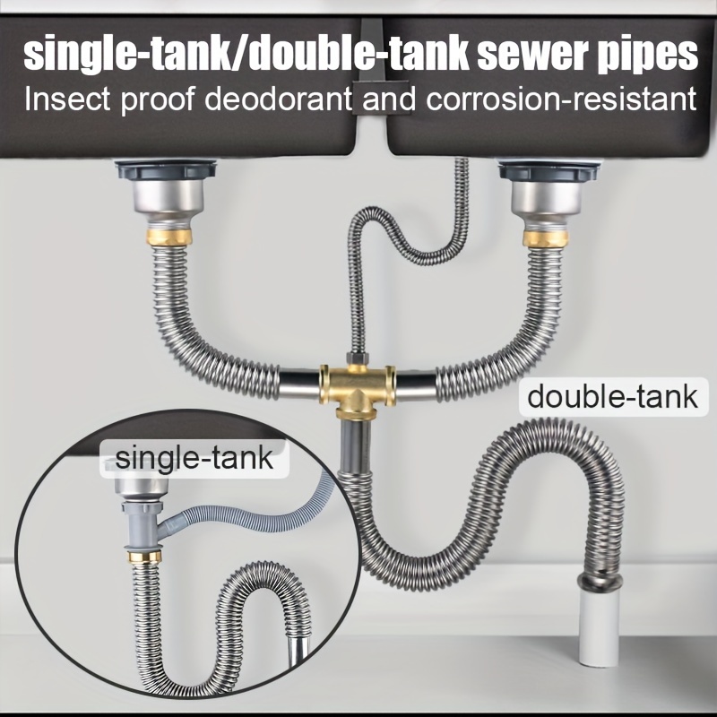 

1pc Stainless Steel Corrugated Hose For Washbasin - Odor-resistant Drain Set With Overflow Pipe,