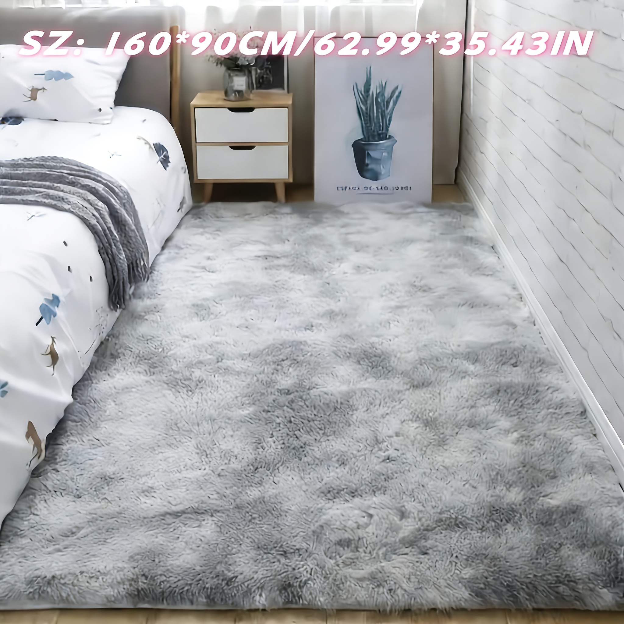 TEMU A Single Luxurious Rectangular Plush Carpet Measuring 63 By 32 Inches - Soft, Fluffy, Dyed In A Solid Dark Color, Featuring Anti-slip , Machine