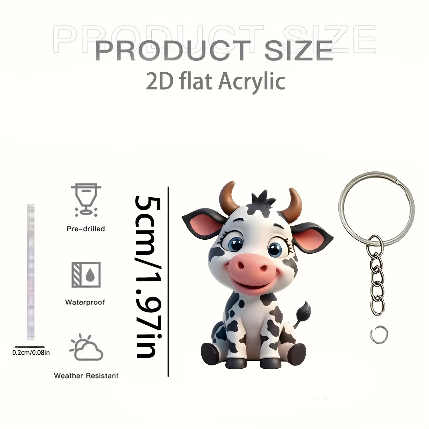 TEMU 2d Flat 1pc Designed (casual Cute Cow Decoration) Acrylic Keychain, Keyring, Perfect For Backpack Additions, Phone Pendants, Car And Home Decor,