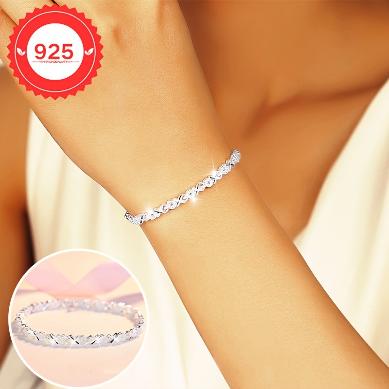 

Elegant S925 Silver Xo Bracelet With Zirconia Accents, Boho Chic Style, And Special Occasions, Christmas Gift For Her, Jewelry