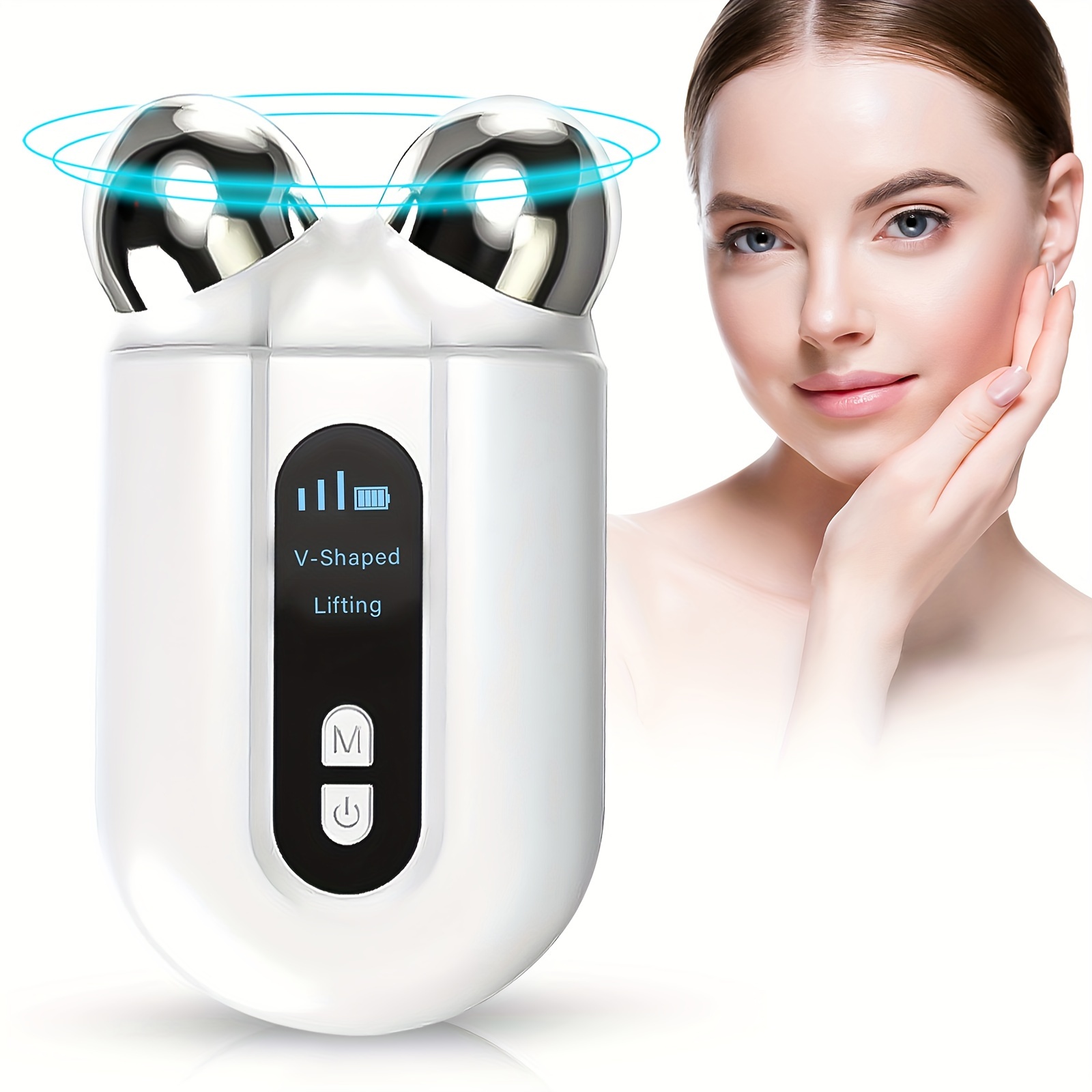 

New Neck Face Beauty Device, Skin Care Face Massage, 3 In 1 Facial Massager, White, With Traveling Bag
