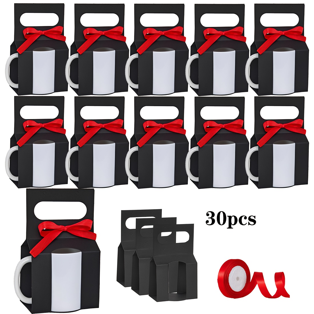 TEMU 30pcs Elegant Cup Packaging Boxes With Handle & Ribbon - Compatible For Sublimation Cups, Wedding Party Favor Gift Boxes, Sturdy Paper Cup