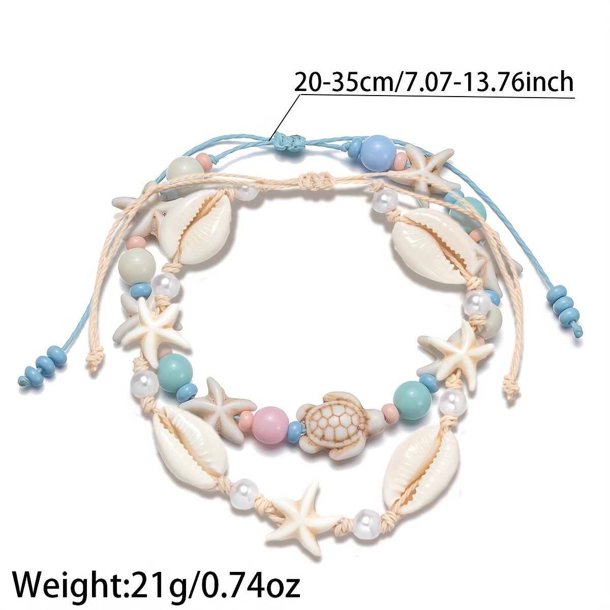 2pcs Beach Style Double Layered Starfish Turtle Anklet Set