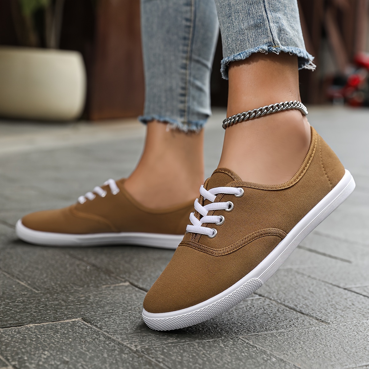 Brown colour canvas shoes on sale