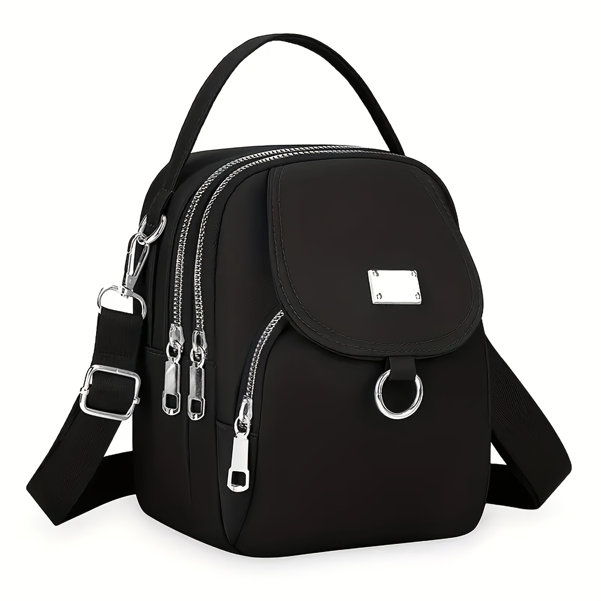 TEMU Multi-functional Small Square Oxford Cloth Crossbody Bag - Zipper Closure, Mixed Color Solid Pattern