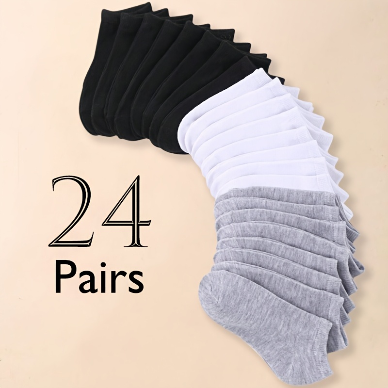 24 Pairs Ankle Socks for Women & Girls Bulk Pack, Fun Cute Low Cut No Show, 6⁄12⁄24 Pairs Unisex Novelty Ankle Socks, Polyester Blend, Geometric  Patterns, Ribbed Detail, Machine Washable * for Couples