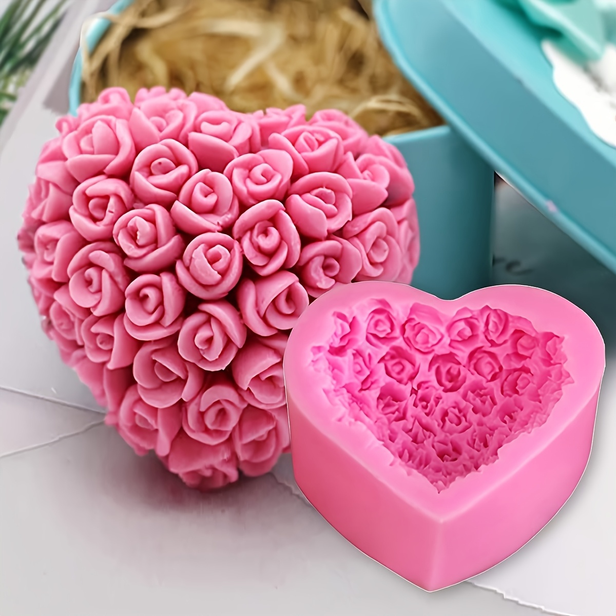 

Diy Heart & Rose Aromatherapy Candle Silicone Mold - Valentine's Day Decorations, Stone, Valentine's Day