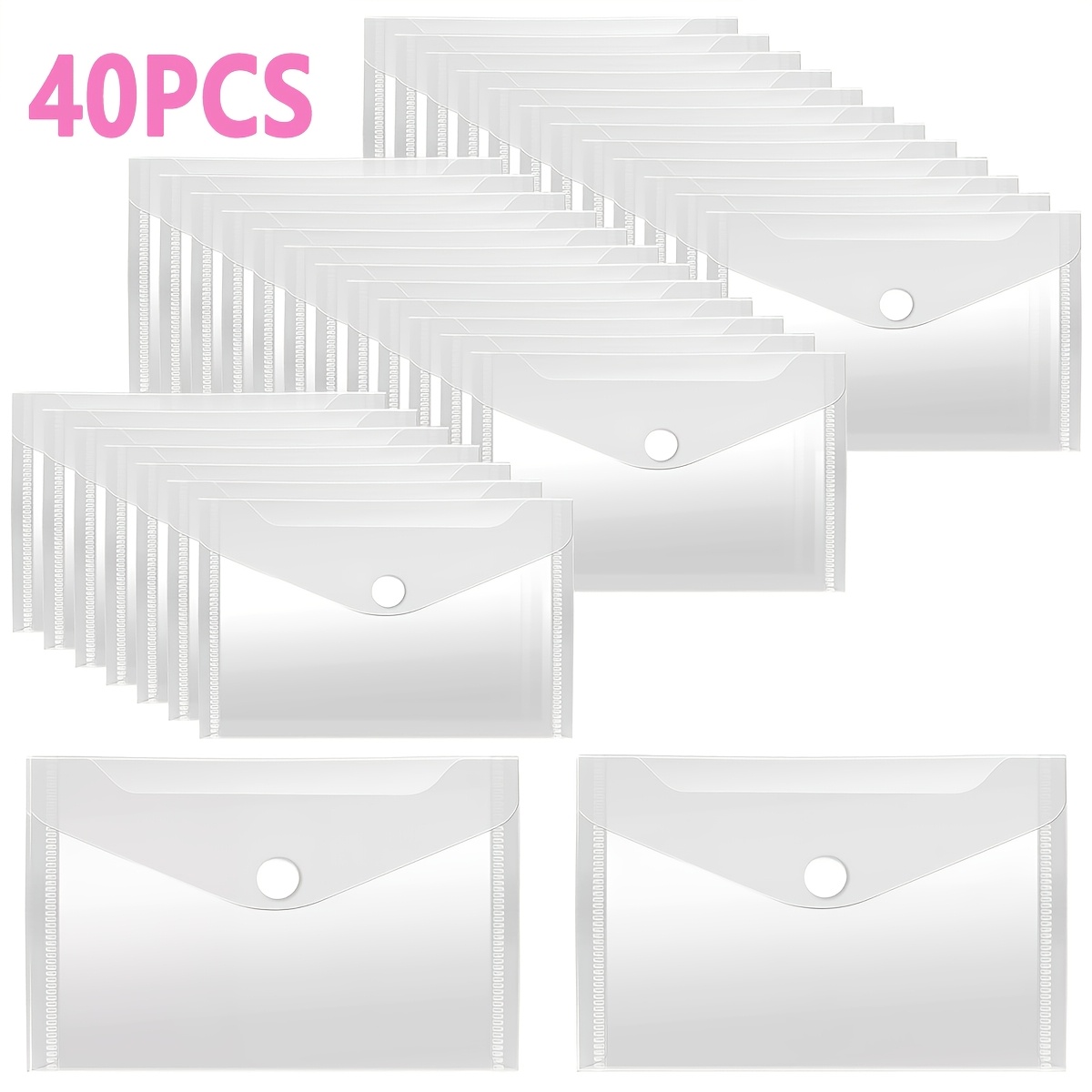 TEMU 40 pochettes de rangement à bouton-pression en plastique, pour le scrapbooking, des tampons et des matrices, enveloppes réutilisables avec