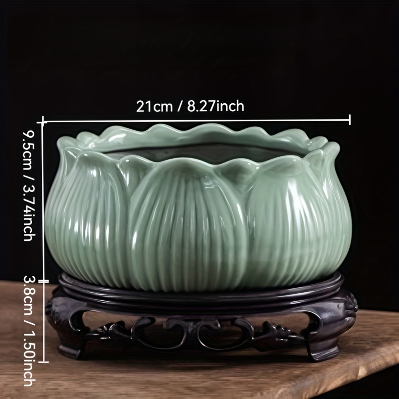 E-shop 2er-Set Lotus Keramik Blumentopf, Frostschutz Grüner Pflanzen Topf Kupfer Geld Gras Brasilien Holz Hydroponischer Blumentopf, Chinesischer Stil
