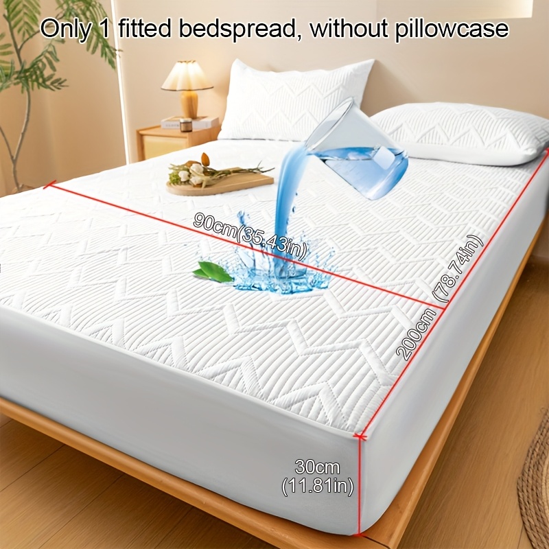 Image of 1pc Waterproof Mattress Cover, Soft And Comfortable, Durable, With Deep Pocket, , Suitable For Bedroom, And Hotel Mattress Protection, Wavy Pattern Waterproof Thickened Mattress Cover