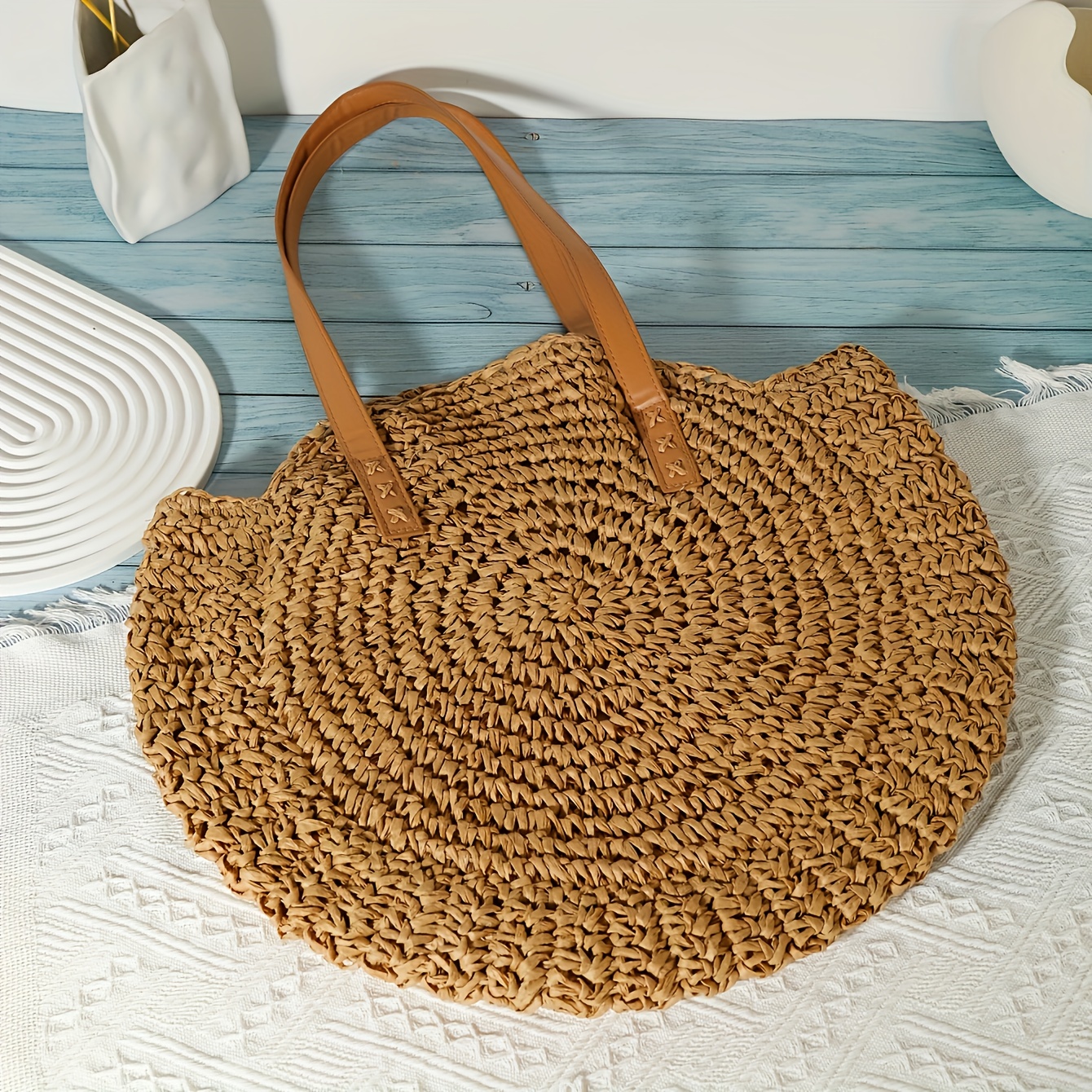 

Boho-chic Handmade Straw Shoulder Bag For Women - & Fashionable, Casual Travel | Khaki