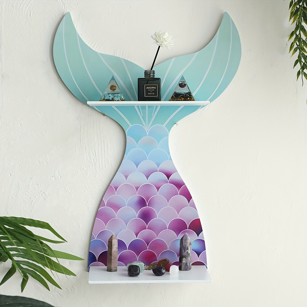 

Mermaid Tail Wooden Wall Shelf - Floating Storage Rack For Bedroom, Nursery & Home Decor