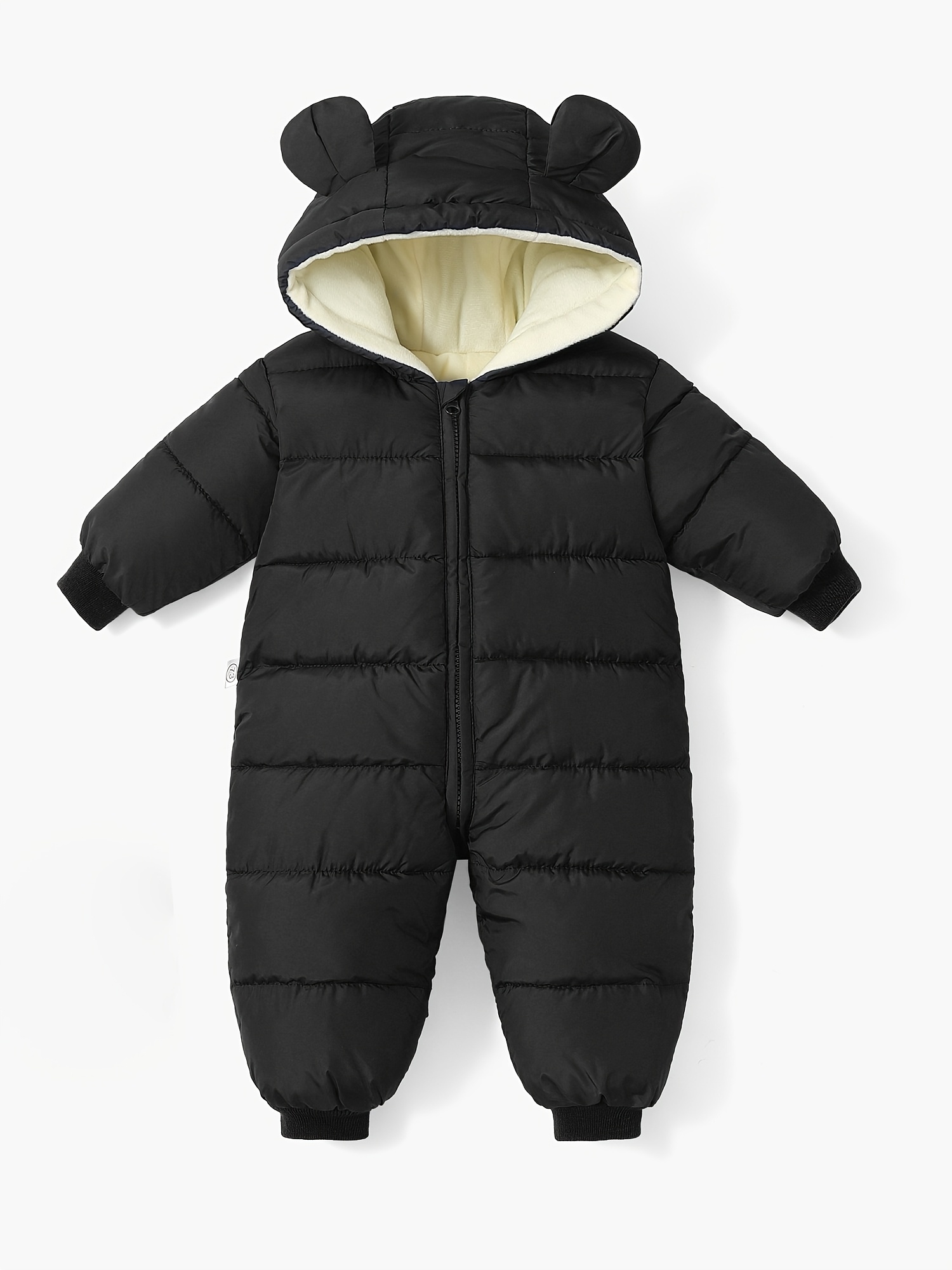 Infant & Toddler Winter Romper - Thick Fleece-Lined Hooded Snowsuit with Bear Ears, Long Sleeve, Zip- , Soft White for  , Winter Baby Clothes, Bear Ears Design,   Clothing, for Outdoor