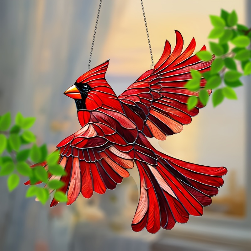 

1pc Acrylic Red Bird Suncatcher - 8" Christmas Hanging Decoration, Non-electric Window & Wall Ornament, Ideal For Decor, Birthday & Retirement Gift For Women